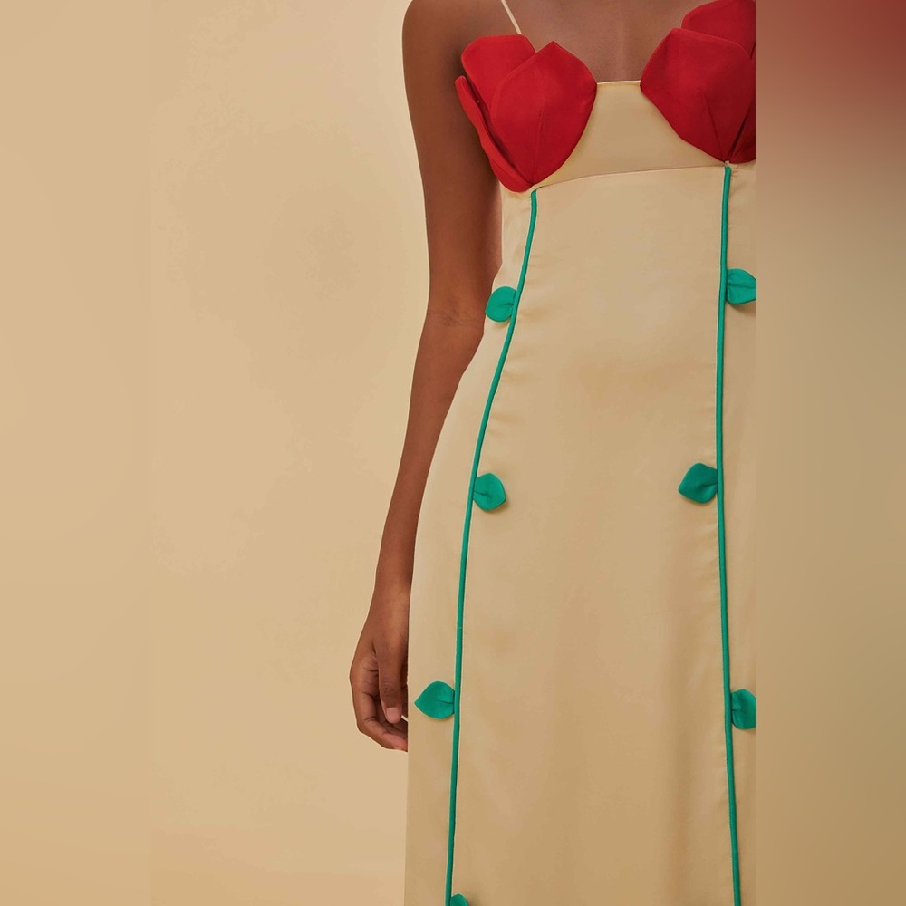FARM Rio Cream Slip Dress with Red Bust and Green Accents - Picture 13 of 16